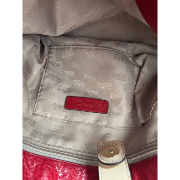 Michael Kors Pebbled Red Leather Medium Handbag Holiday Party Chic - Picture 10 of 12